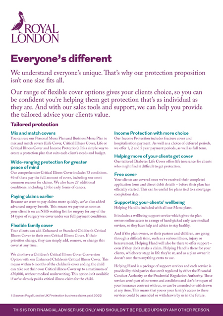 Front page of Royal London's "Why choose us for protection" document