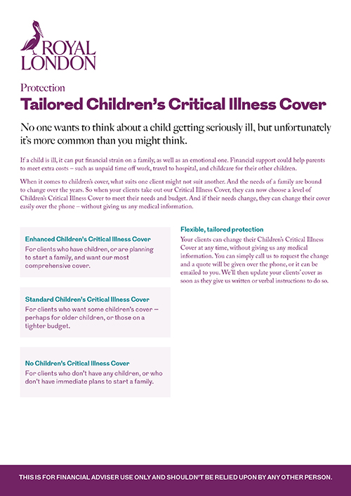 Front page of Royal London's "Tailored Children's Critical Illness Cover" document